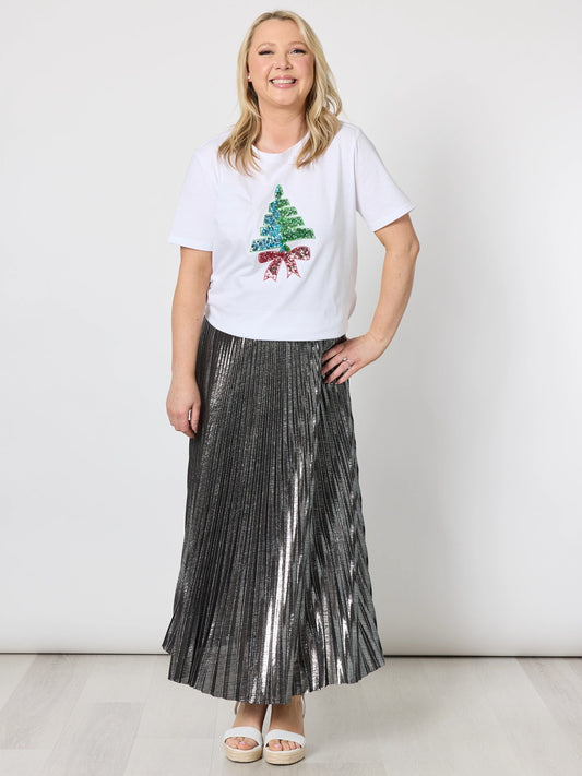 Threadz Shimmer Pleated Skirt (Silver)