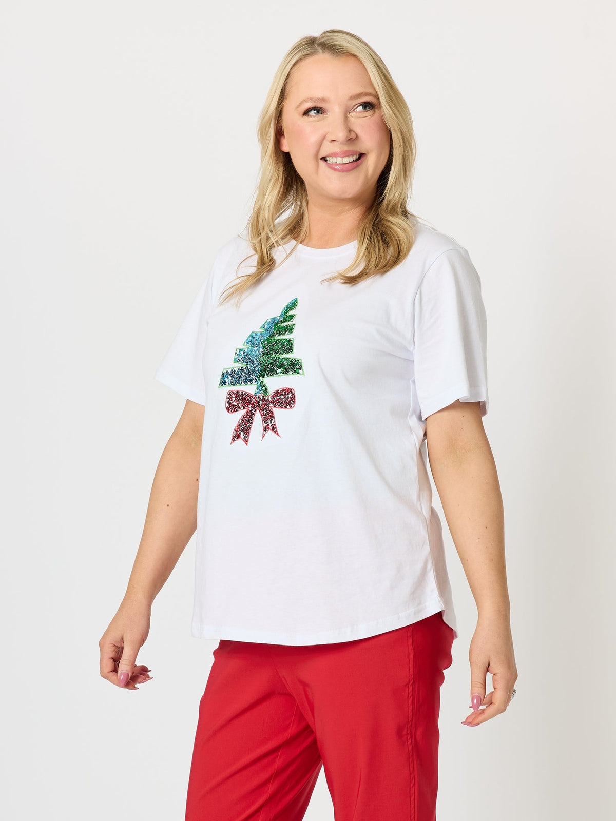 Threadz Sequin Xmas Tree Tee (White Multi)