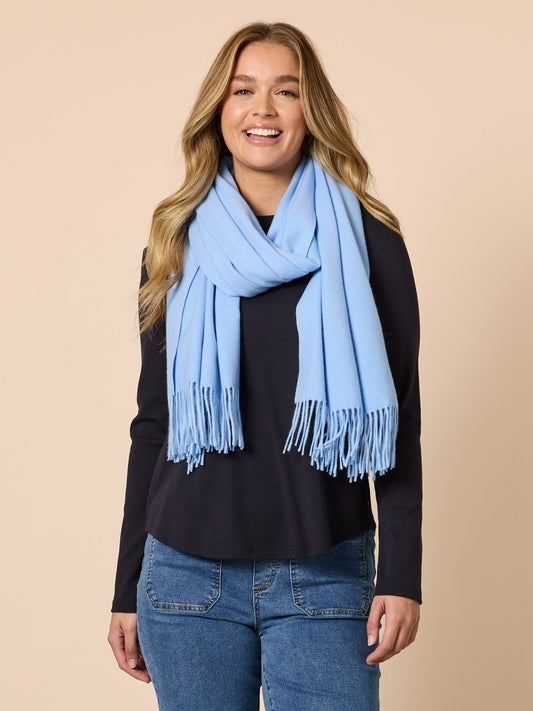 Image of Scarves & Shawls. Product name - Cosy Fringe Scarf Blue in Blue colour by brand - Threadz