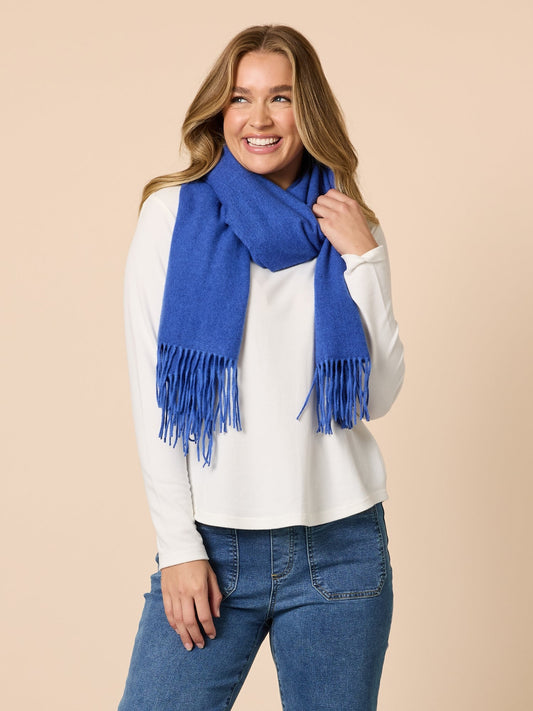Image of Scarves & Shawls. Product name - Cosy Fringe Scarf Cobalt in Cobalt colour by brand - Threadz