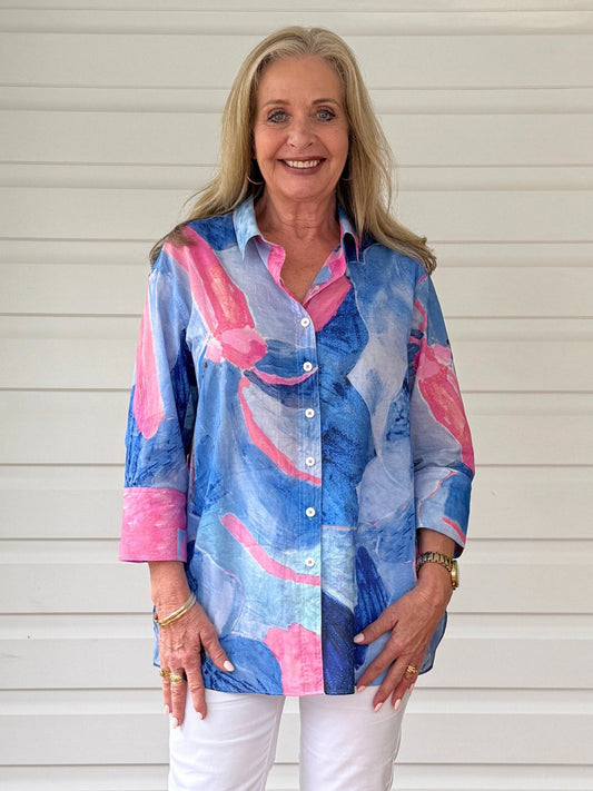 Image of Shirts. Product name - Grazia Mio Caro Shirt Navy in Navy colour by brand - Threadz