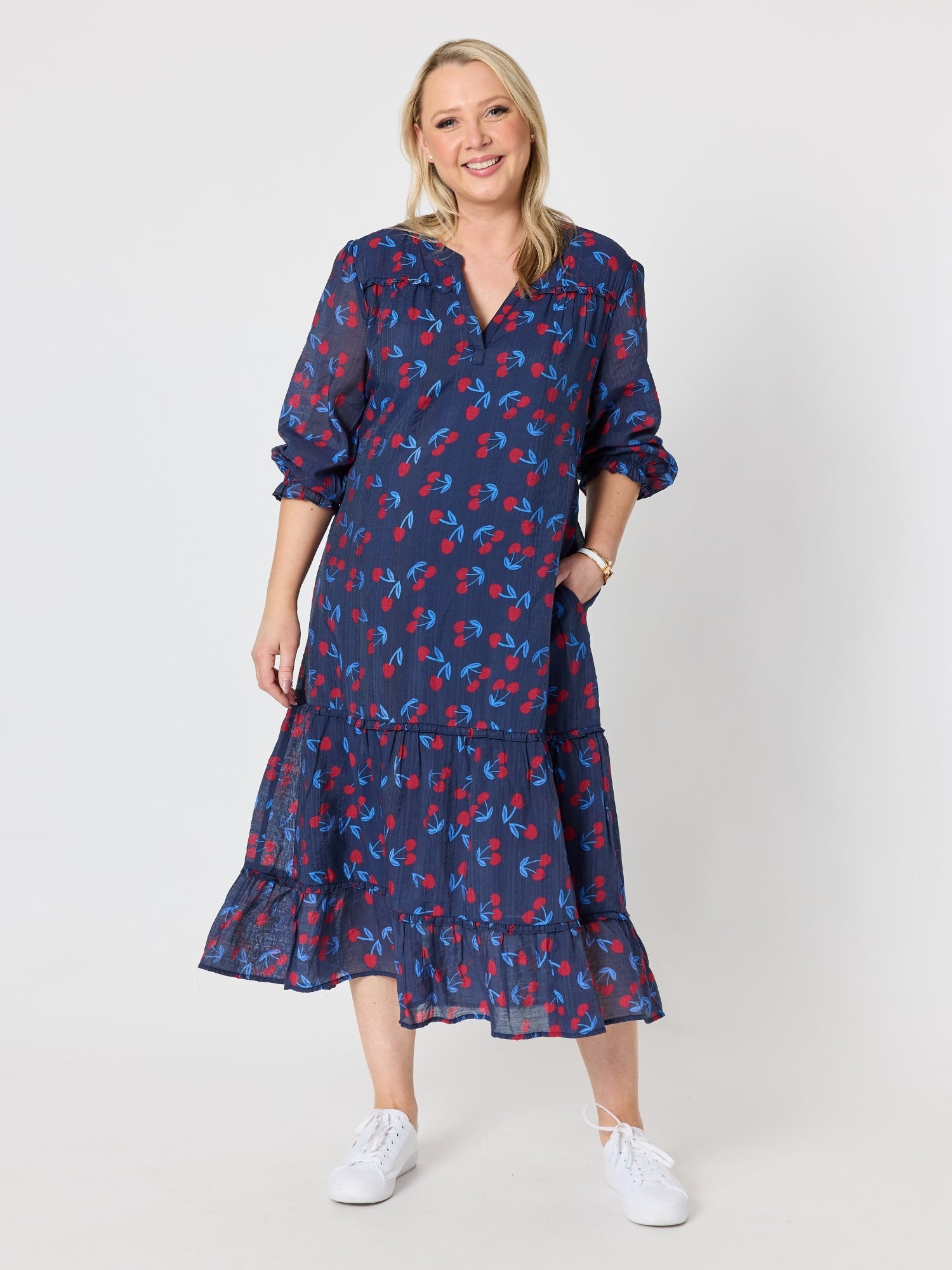Image of Dresses. Product name - Cherry Delight Dress Navy/Red in Navy/Red colour by brand - Gordon Smith