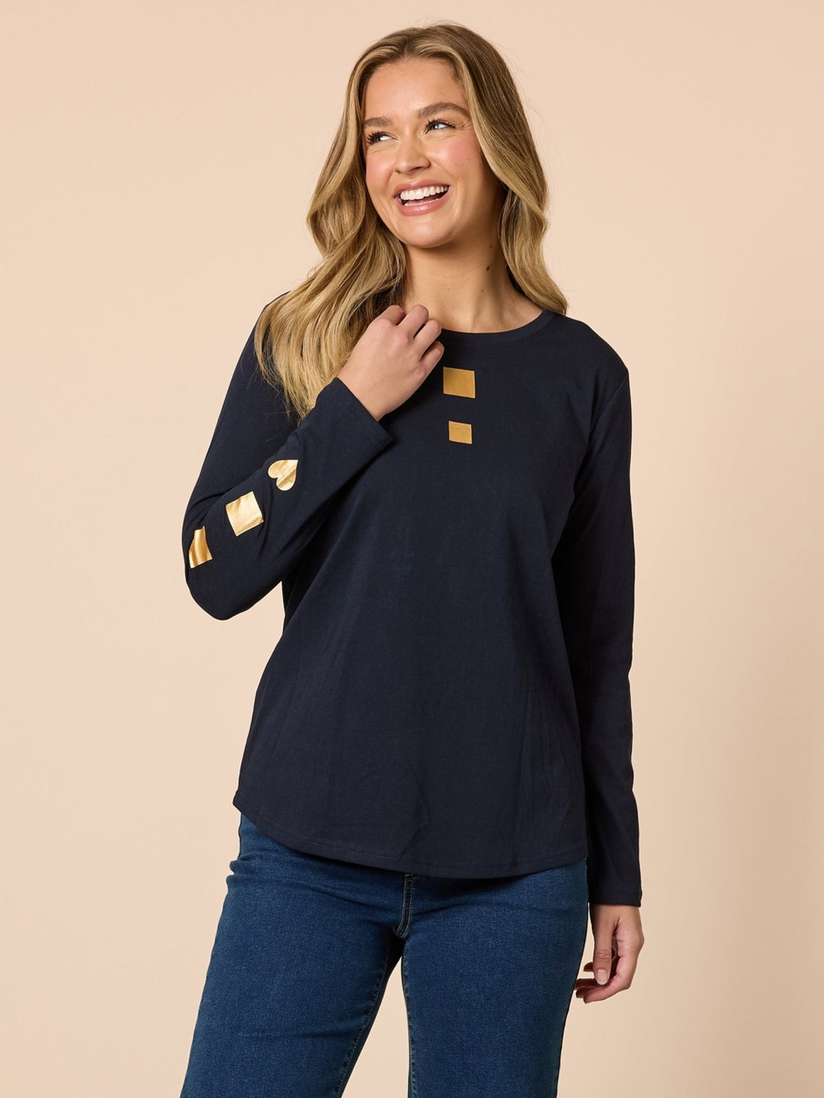 Image of T-Shirts. Product name - Hearts Square Tee Navy in Navy colour by brand - Threadz