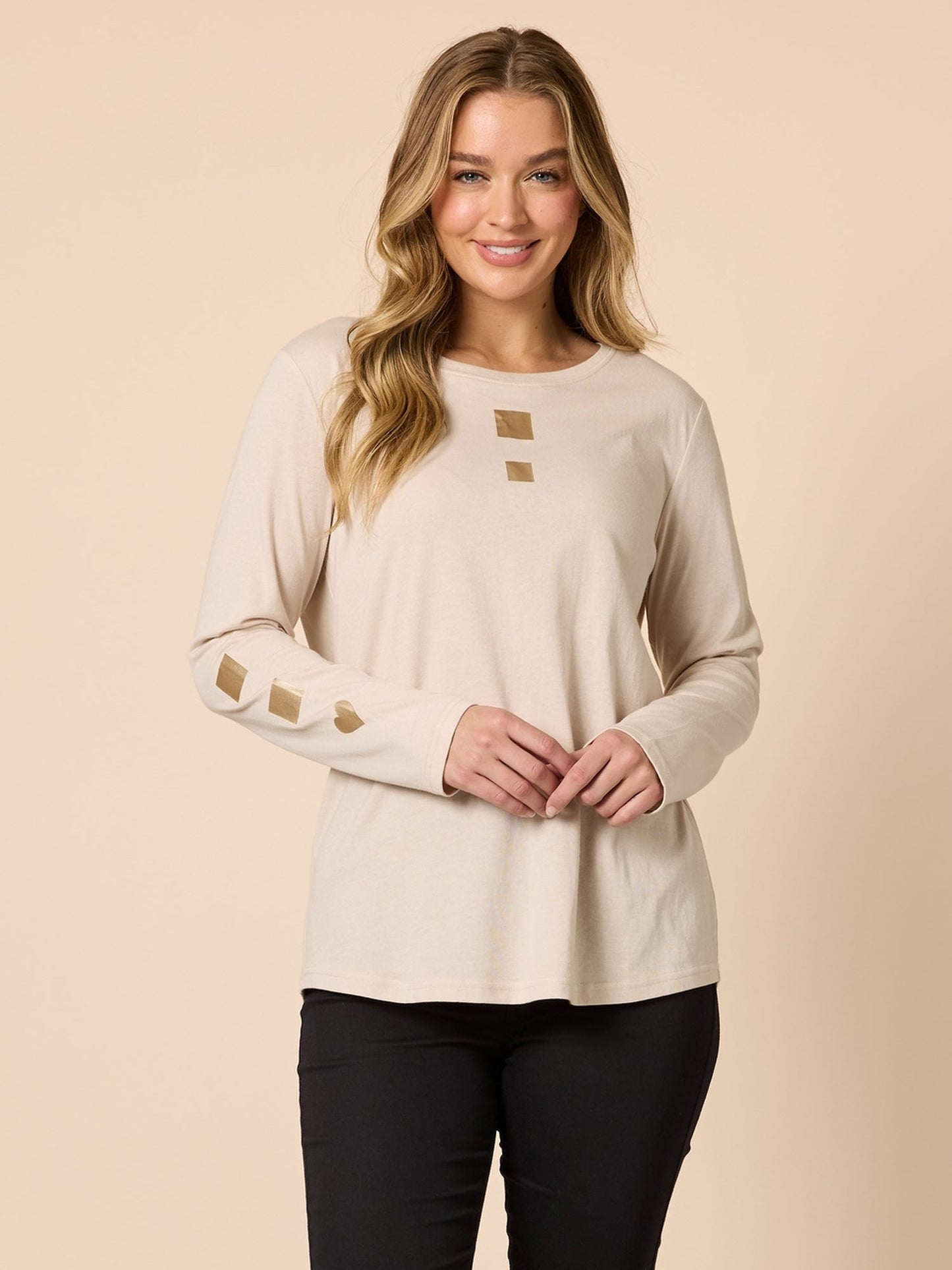Image of T-Shirts. Product name - Hearts Square Tee Natural in Natural colour by brand - Threadz