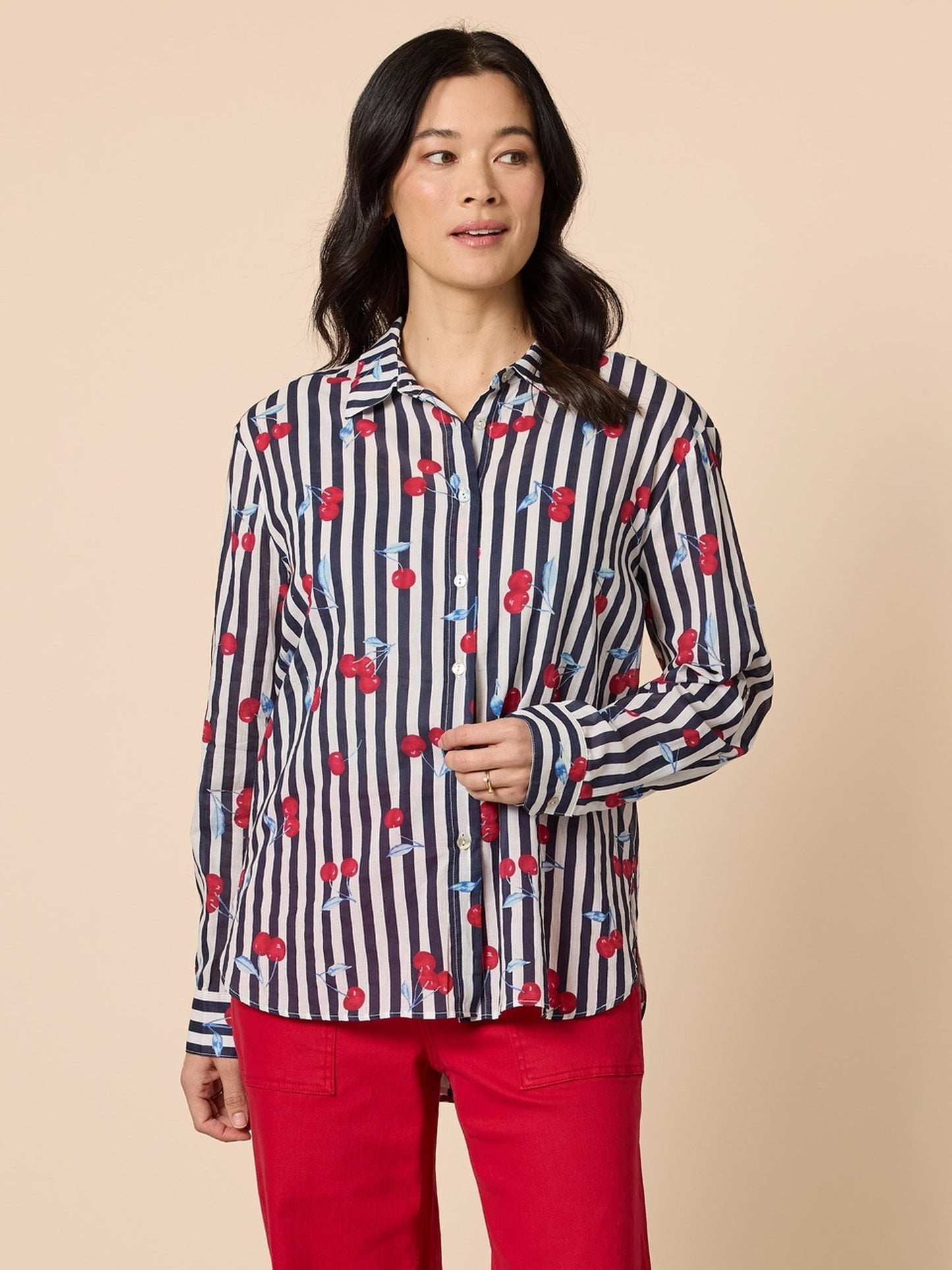 Image of Shirts. Product name - Cherry Stripe Shirt Navy/White in Navy/White colour by brand - Gordon Smith