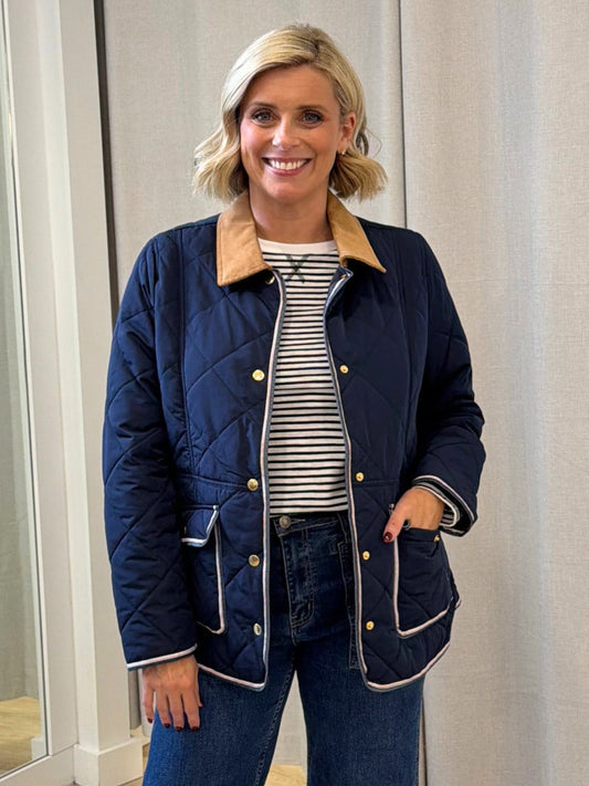 Image of Coats & Jackets. Product name - Colorado Quilted Jacket Navy in Navy colour by brand - Gordon Smith