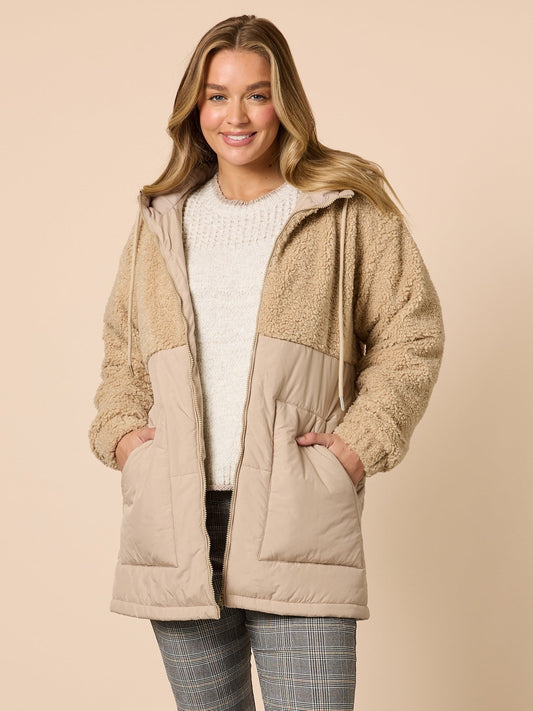 Image of Coats & Jackets. Product name - The Teddy Jacket Natural in Natural colour by brand - Threadz