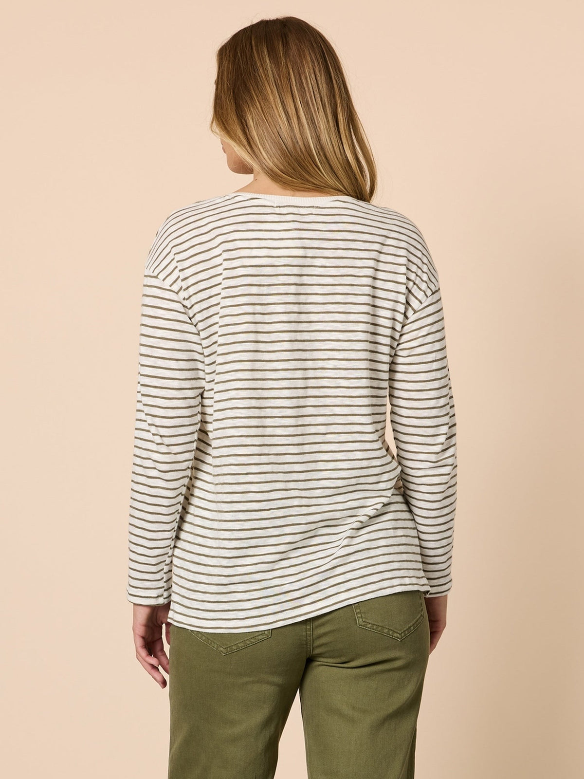 Threadz City Stripe Long Sleeve Tee (Khaki Ivory)