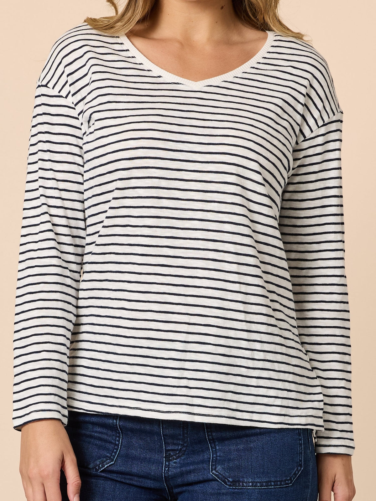 Threadz City Stripe Long Sleeve Tee (Navy/Ivory)