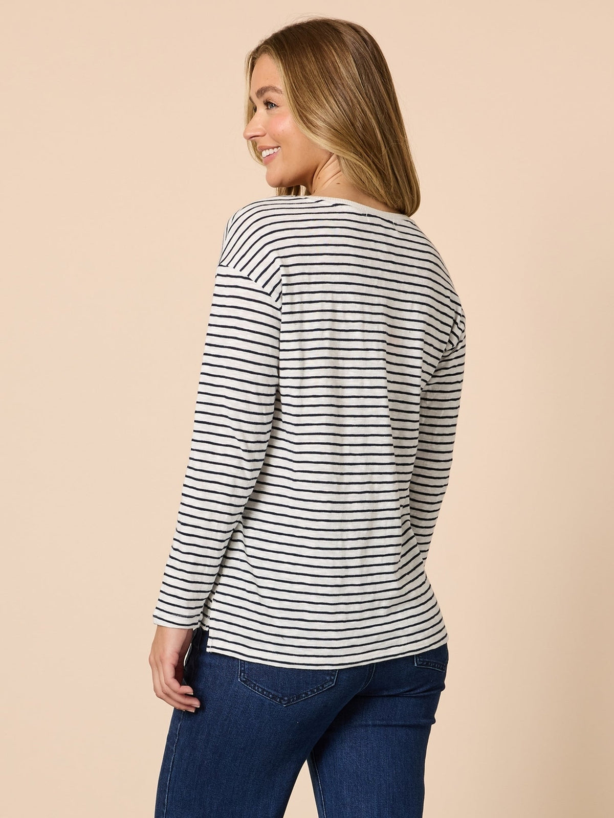Threadz City Stripe Long Sleeve Tee (Navy/Ivory)