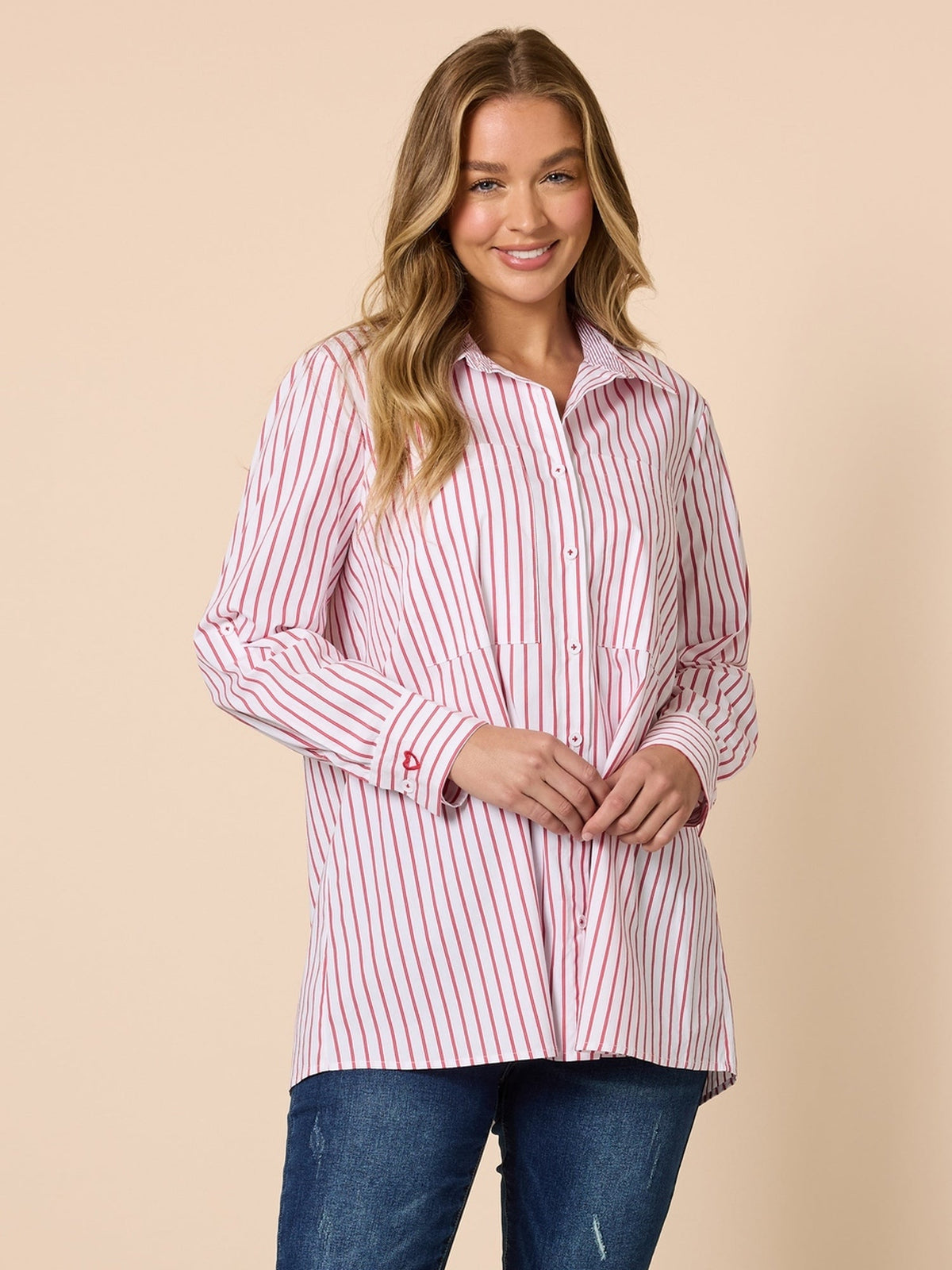 Image of Shirts. Product name - Off the Cuff Shirt Red/White in Red/White colour by brand - Threadz