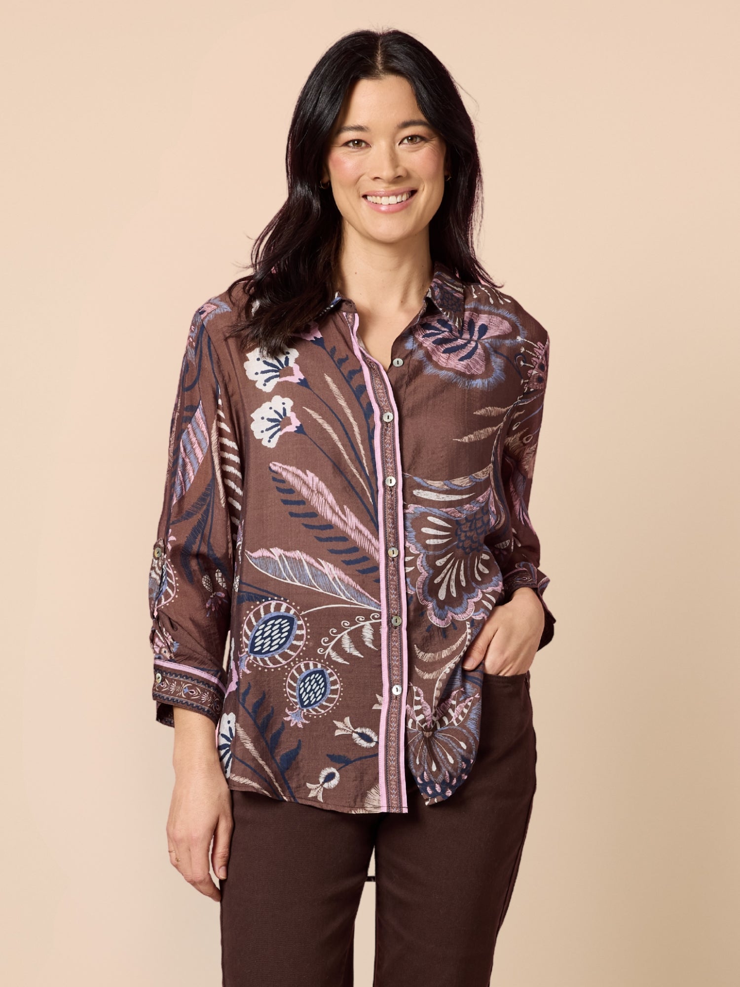 Image of Shirts. Product name - Montana Print Shirt Coffee Multi in Coffee Multi colour by brand - Gordon Smith