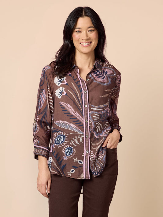 Image of Shirts. Product name - Montana Print Shirt Coffee Multi in Coffee Multi colour by brand - Gordon Smith