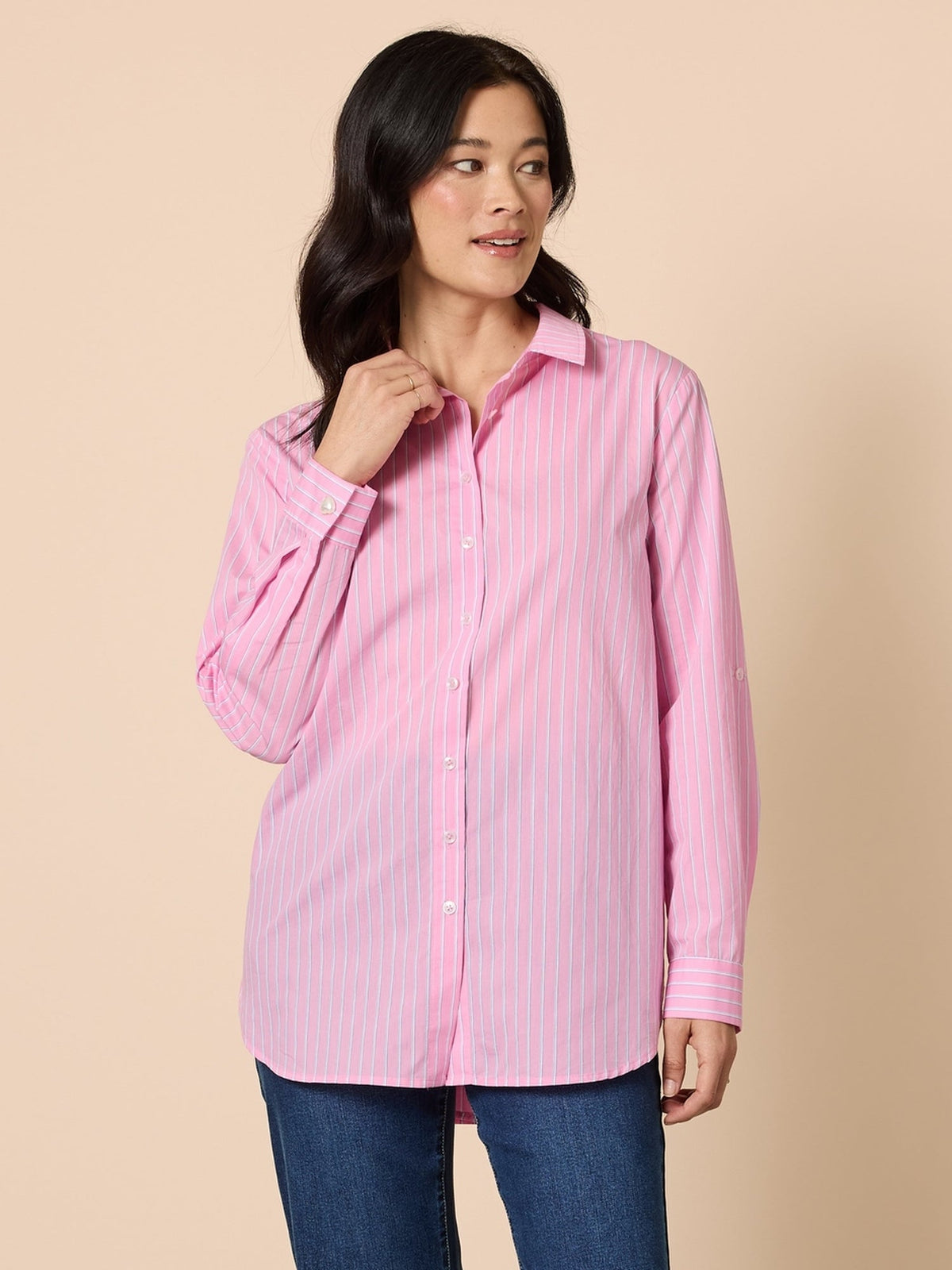 Image of Shirts. Product name - Savannah Stripe Shirt Pink in Pink colour by brand - Gordon Smith