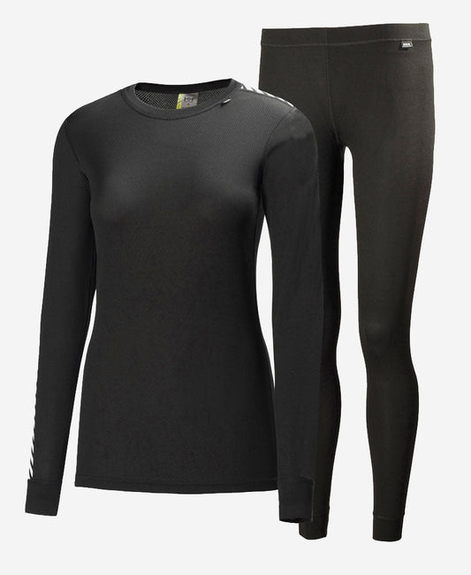 Image of a model wearing Tops. Product name - W HH COMFORT LIGHT SET, Black in Black colour by brand - Helly Hansen