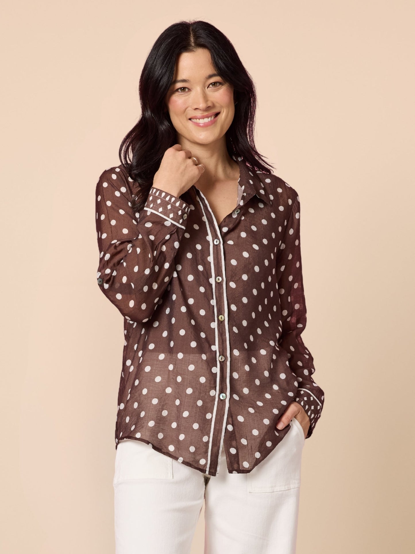 Image of Shirts. Product name - Aurora Spot Shirt Coffee White in Coffee White colour by brand - Gordon Smith