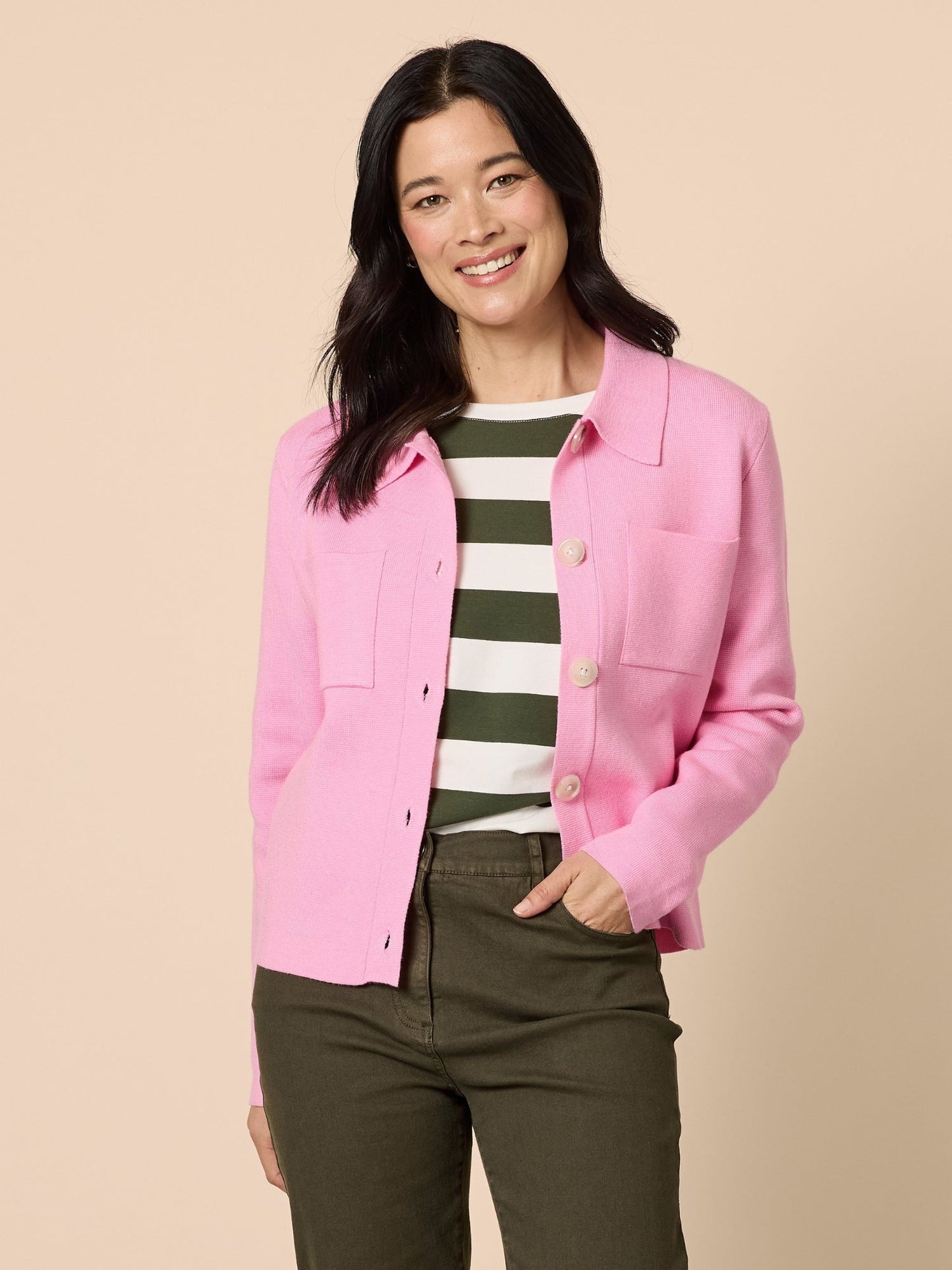 Image of Cardigans. Product name - Montana Cardi Pink in Pink colour by brand - Gordon Smith