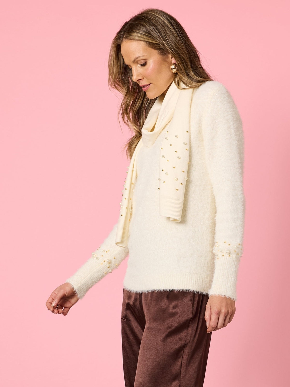 Hammock & Vine La Perla Knit with Scarf (Ivory)