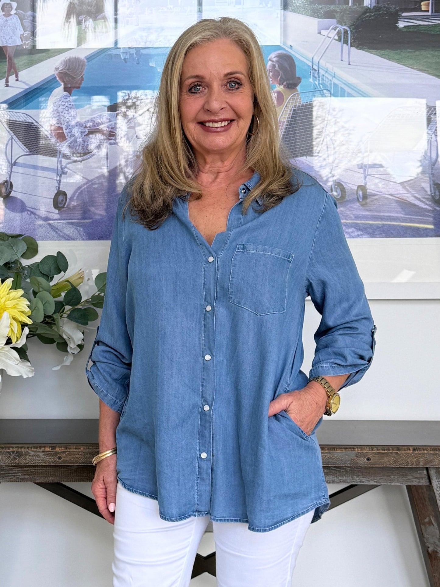 Image of Shirts. Product name - Macy Shirt Denim in Denim colour by brand - Gordon Smith