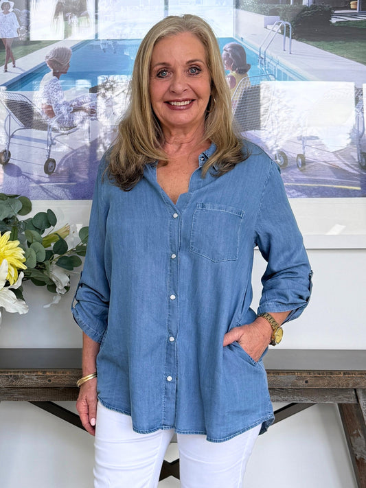Image of Shirts. Product name - Macy Shirt Denim in Denim colour by brand - Gordon Smith