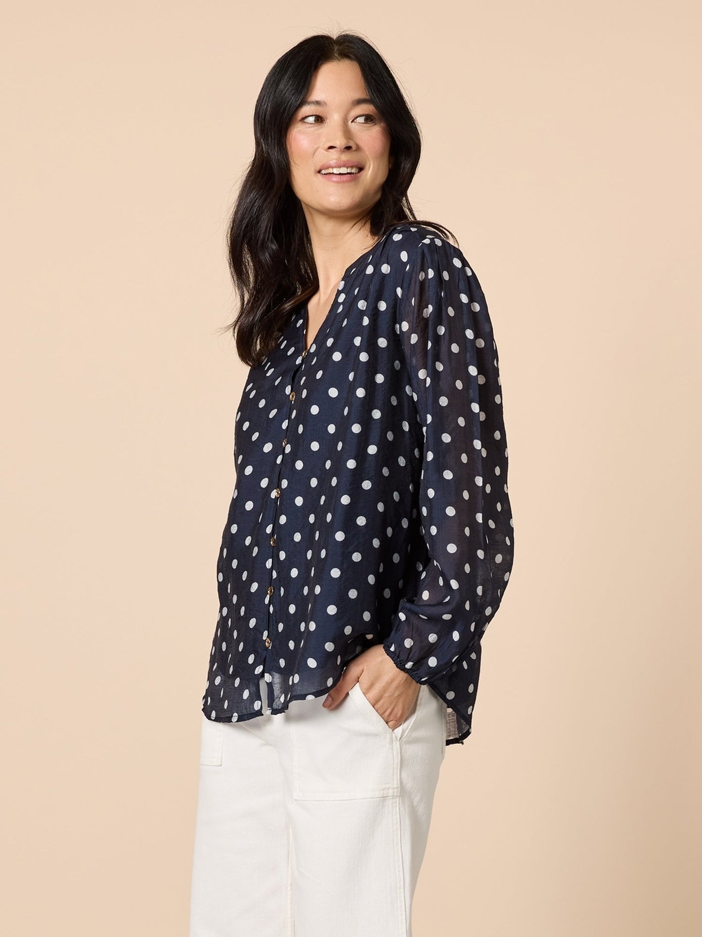 Gordon Smith Aurora Spot Print Sheer Top (Navy/White)