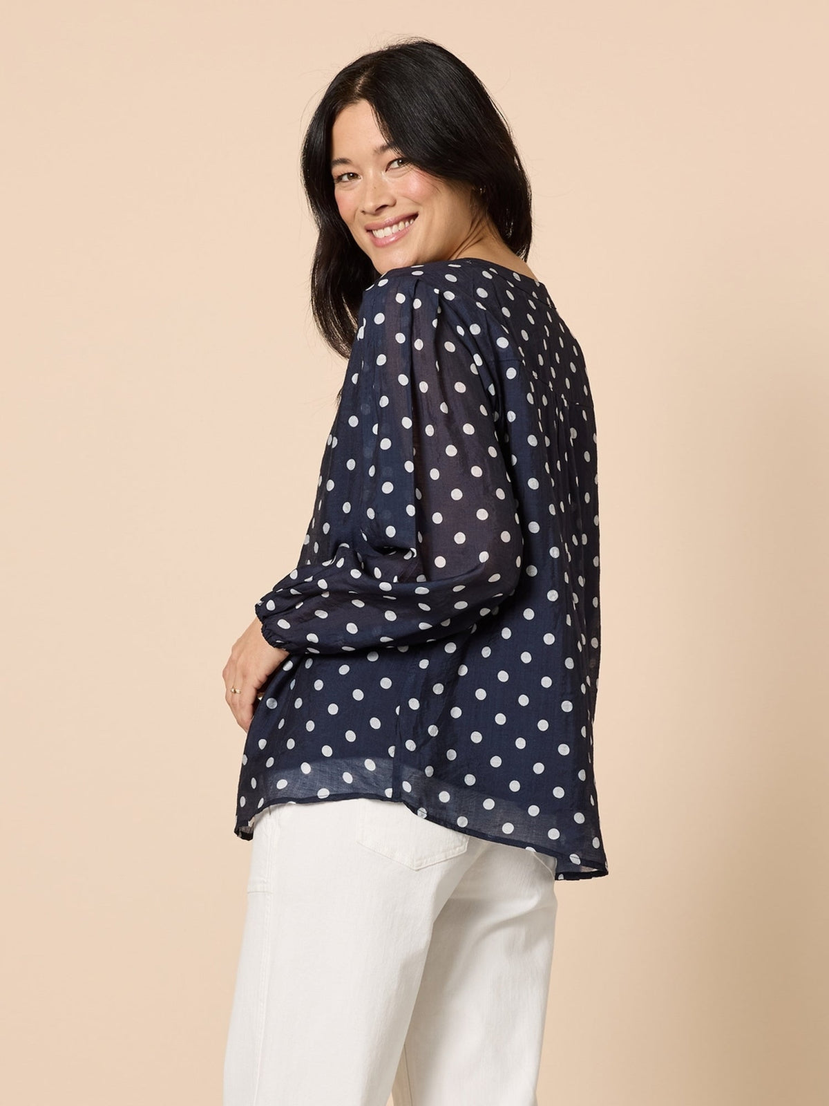 Gordon Smith Aurora Spot Print Sheer Top (Navy/White)