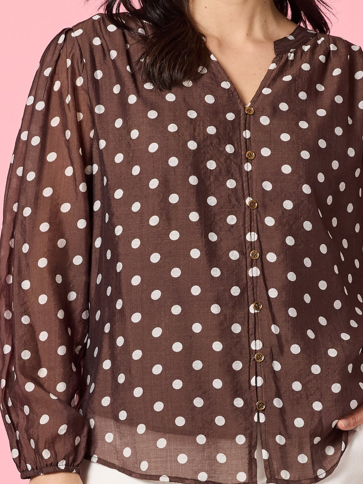Gordon Smith Aurora Spot Print Sheer Top (Coffee White)