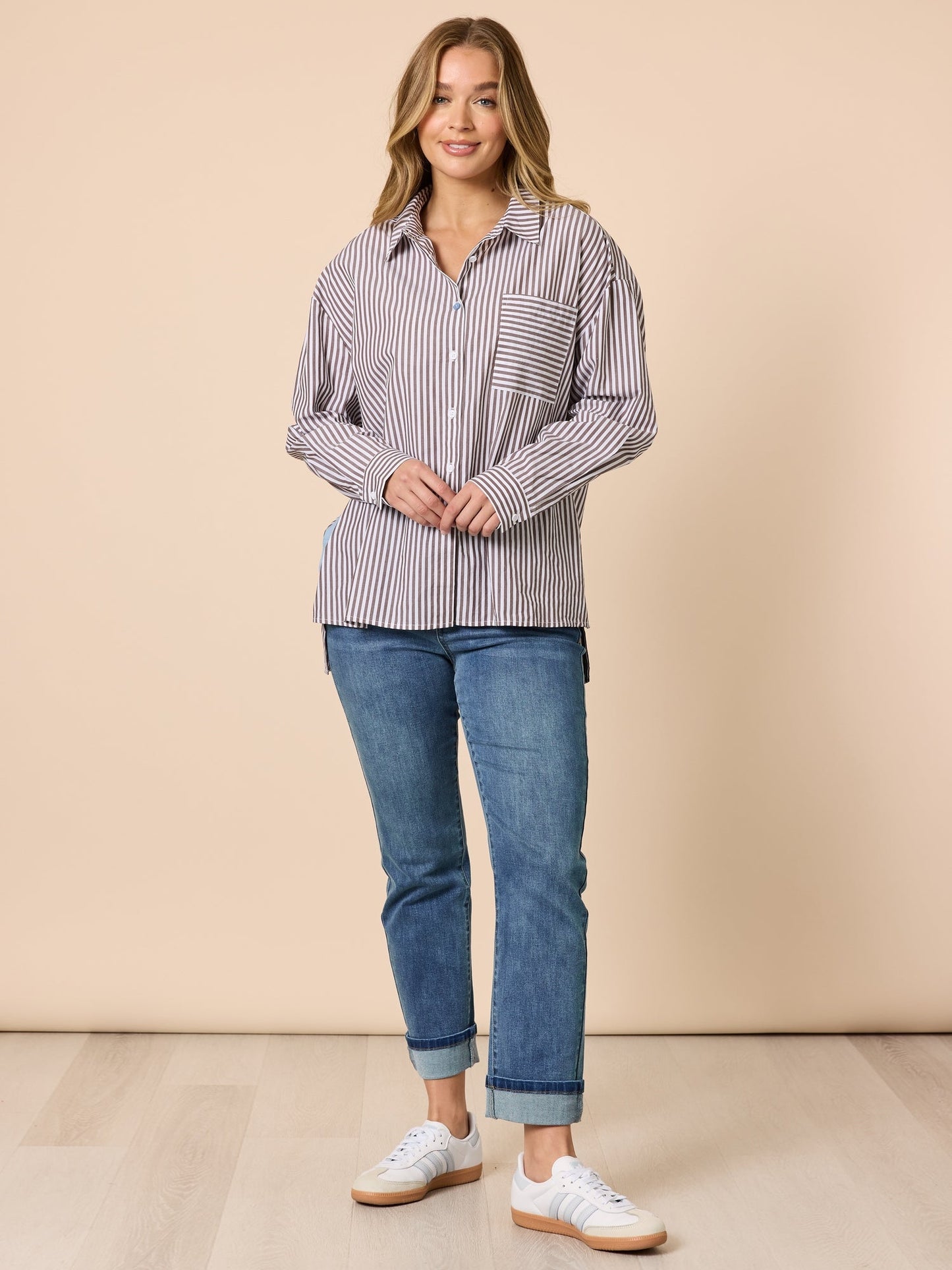 Threadz Urban Stripe Shirt (Coffee White)