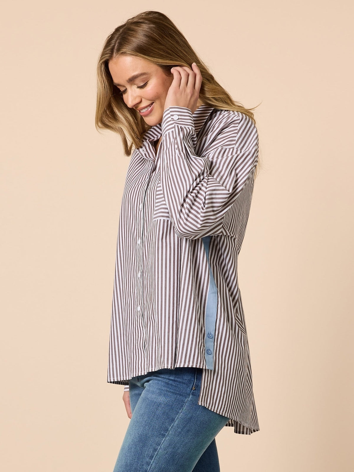 Image of Shirts. Product name - Urban Stripe Shirt Coffee White in Coffee White colour by brand - Threadz