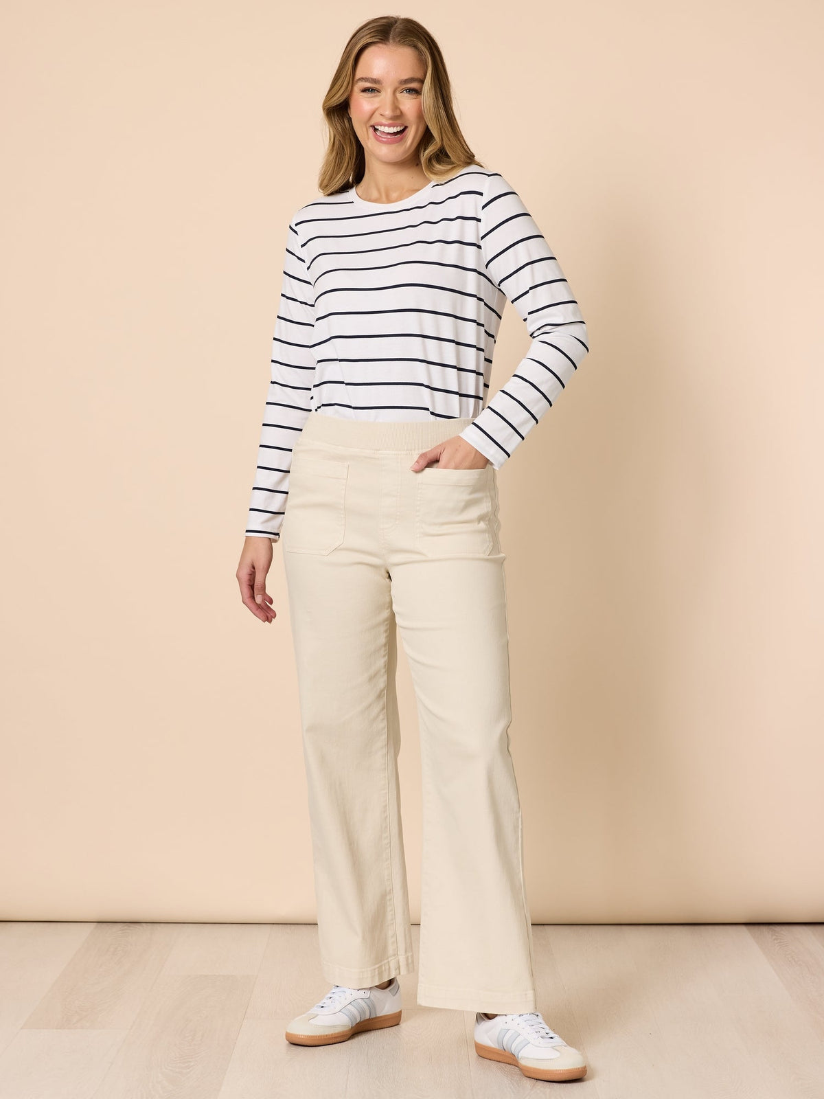 Threadz Carpenter Stretch Wide Leg Jean (Chalk)