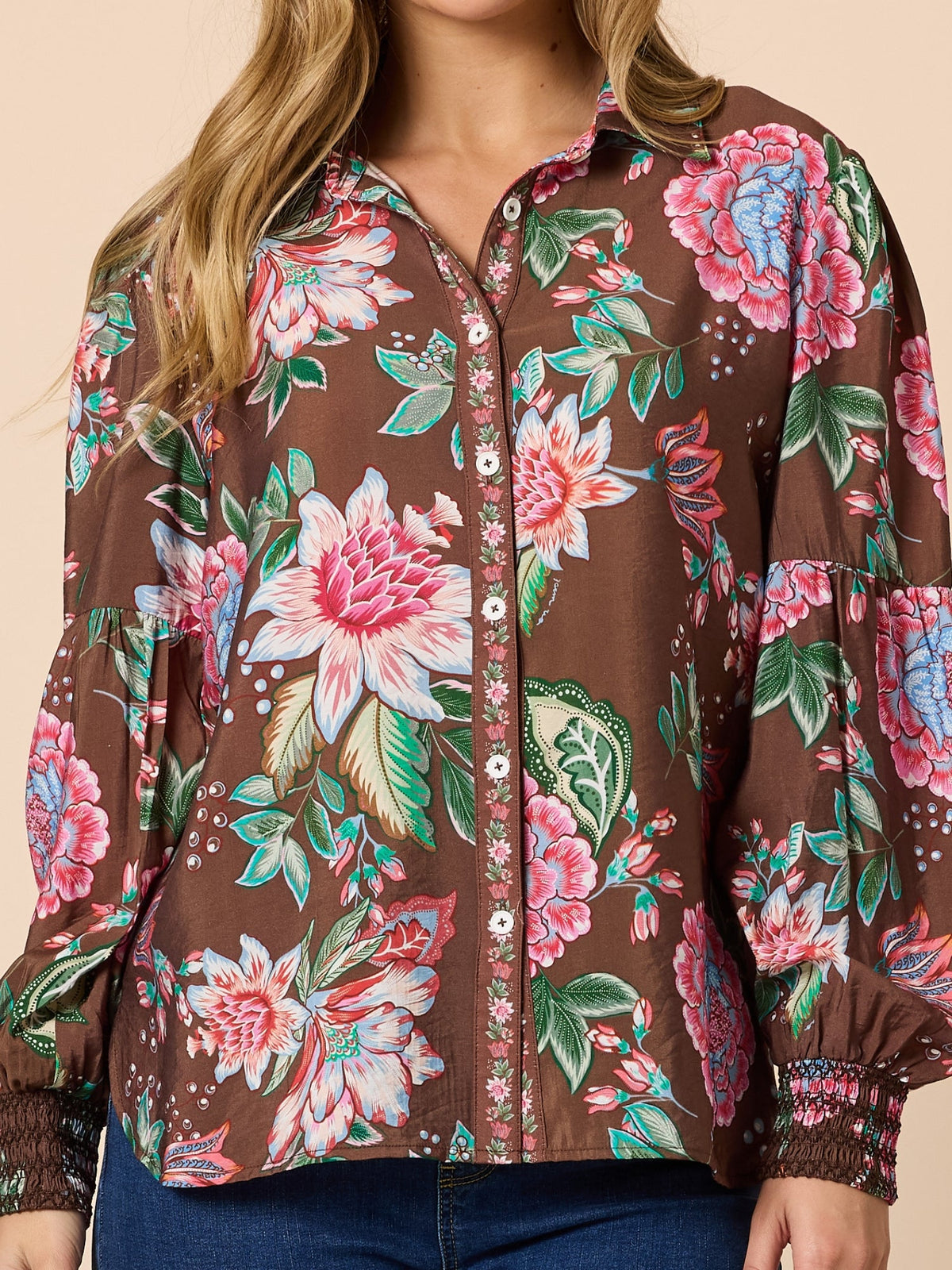Threadz Bouquet Print Shirt (Chocolate Multi)