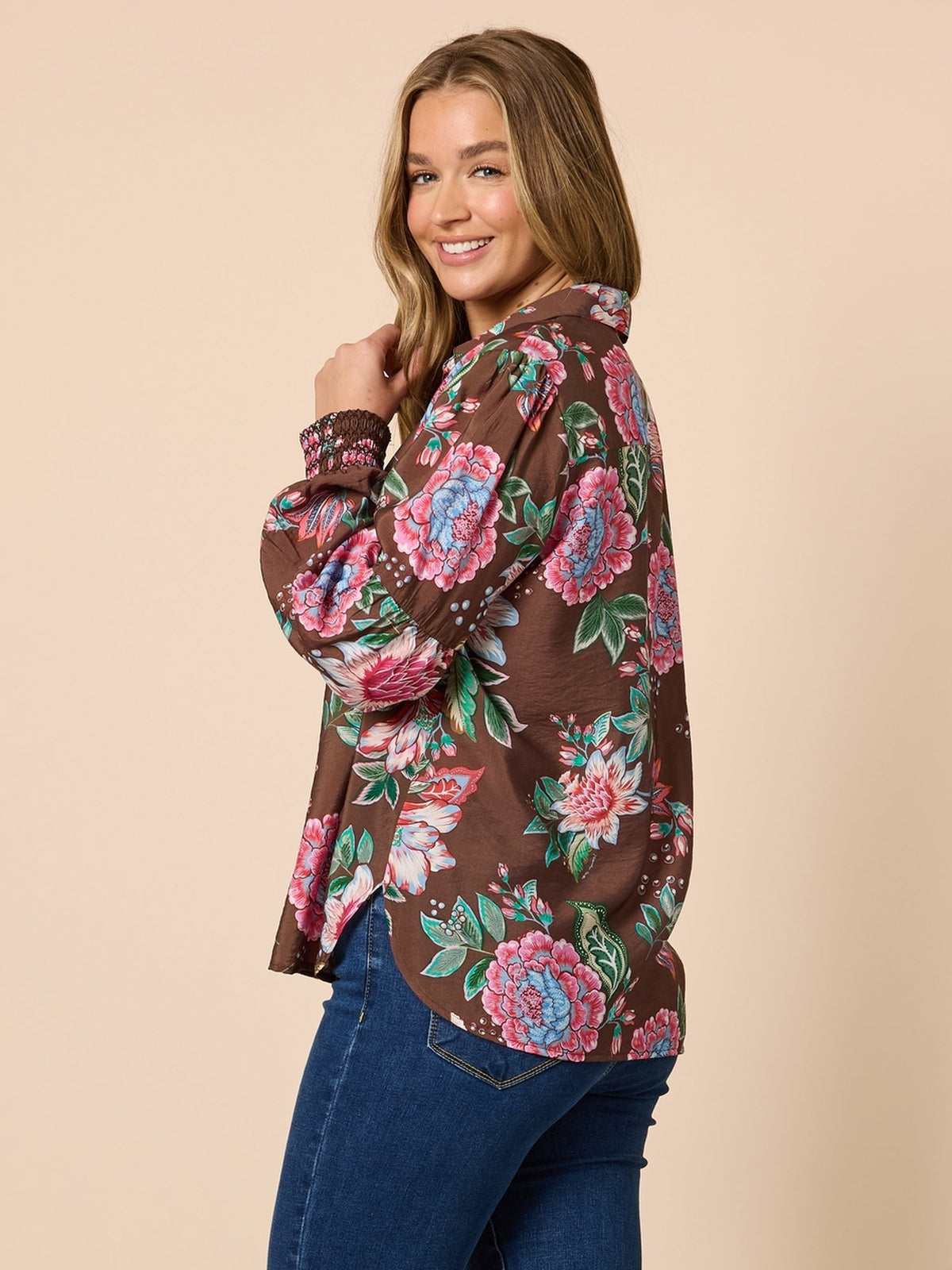 Threadz Bouquet Print Shirt (Chocolate Multi)