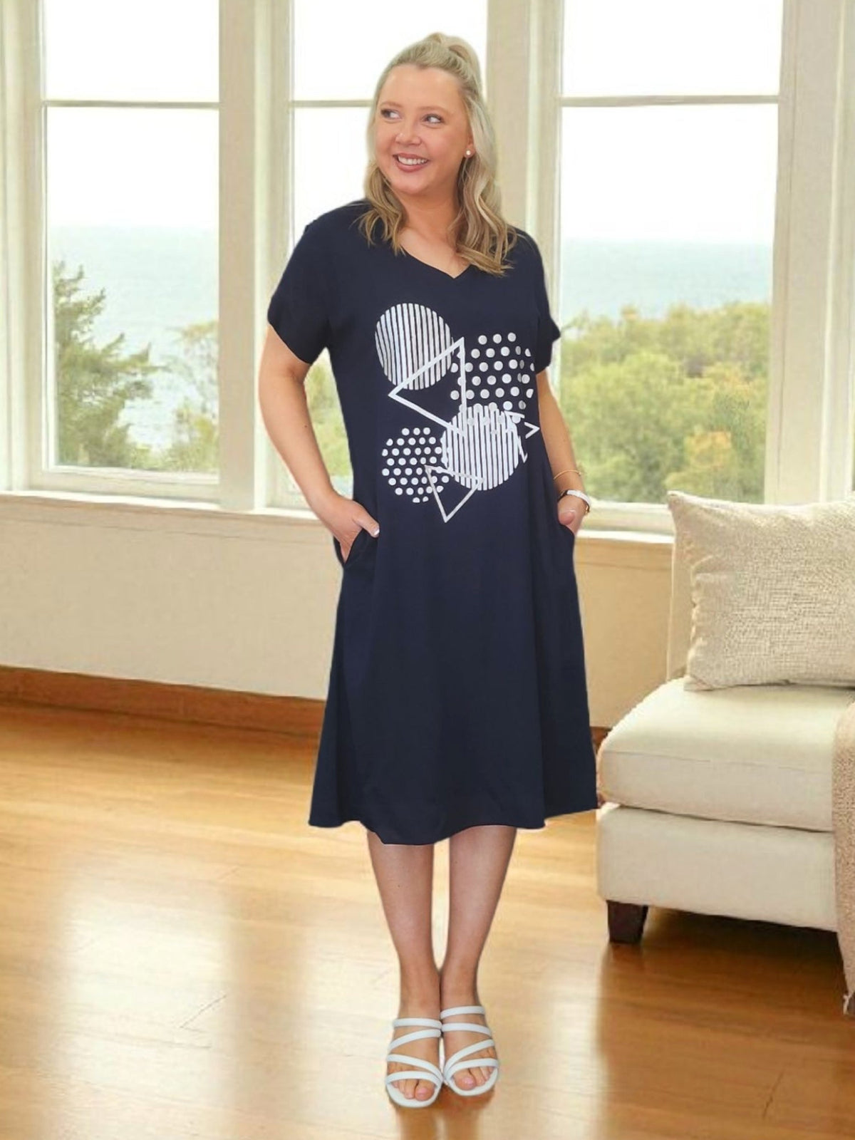 Clarity Circle on Circle Dress (Navy)