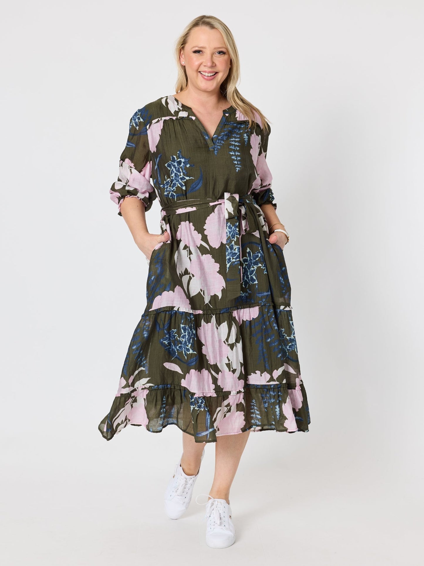 Image of Dresses. Product name - Colorado Print Dress Khaki Multi in Khaki Multi colour by brand - Gordon Smith