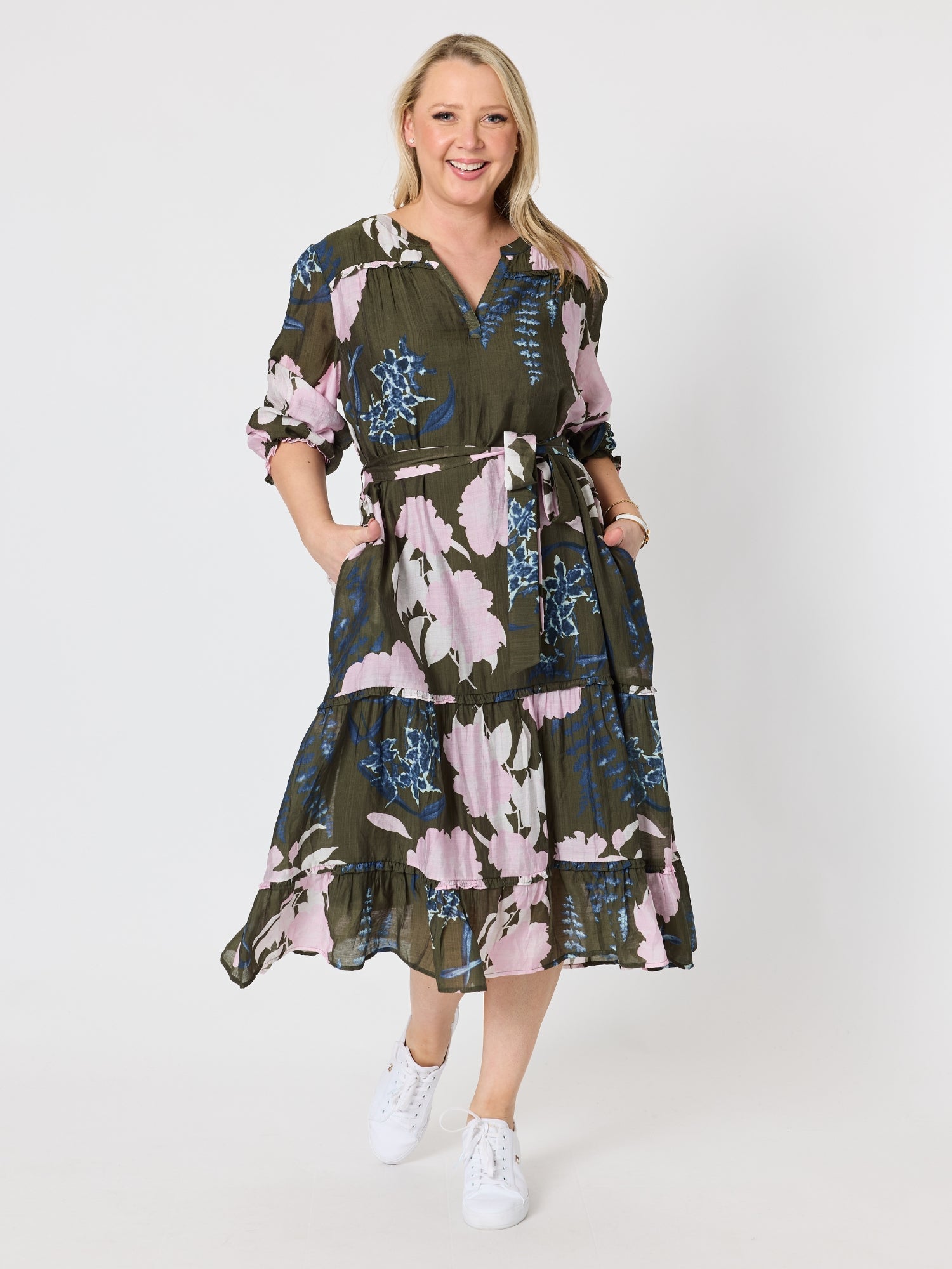 Image of Dresses. Product name - Colorado Print Dress Khaki Multi in Khaki Multi colour by brand - Gordon Smith