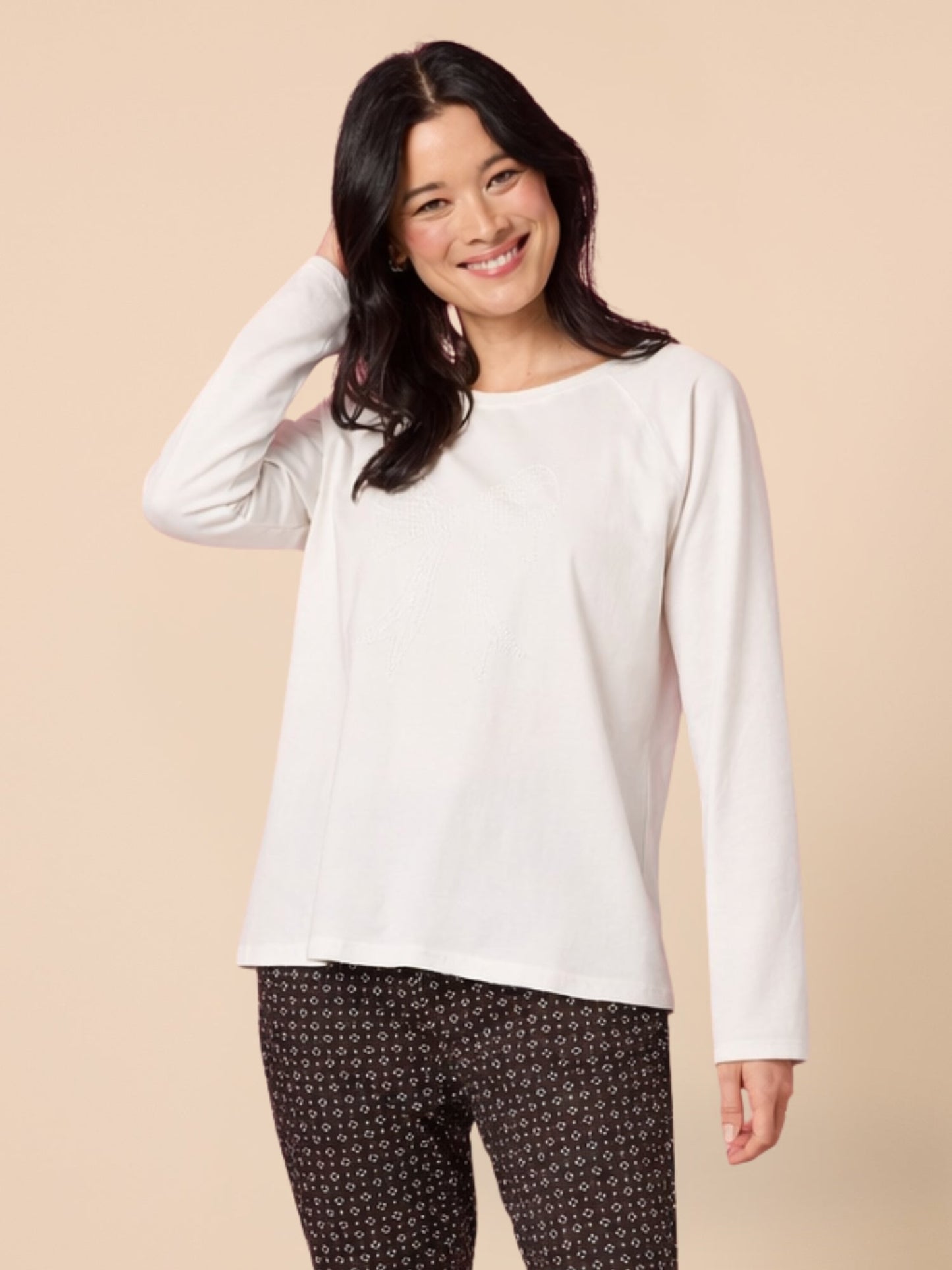 Image of T-Shirts. Product name - Harper Bow Tee Ivory in Ivory colour by brand - Gordon Smith