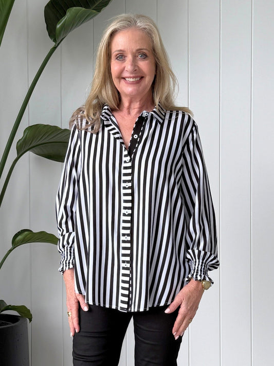 Image of Shirts. Product name - Amour Stripe Shirt Black/White in Black/White colour by brand - Threadz