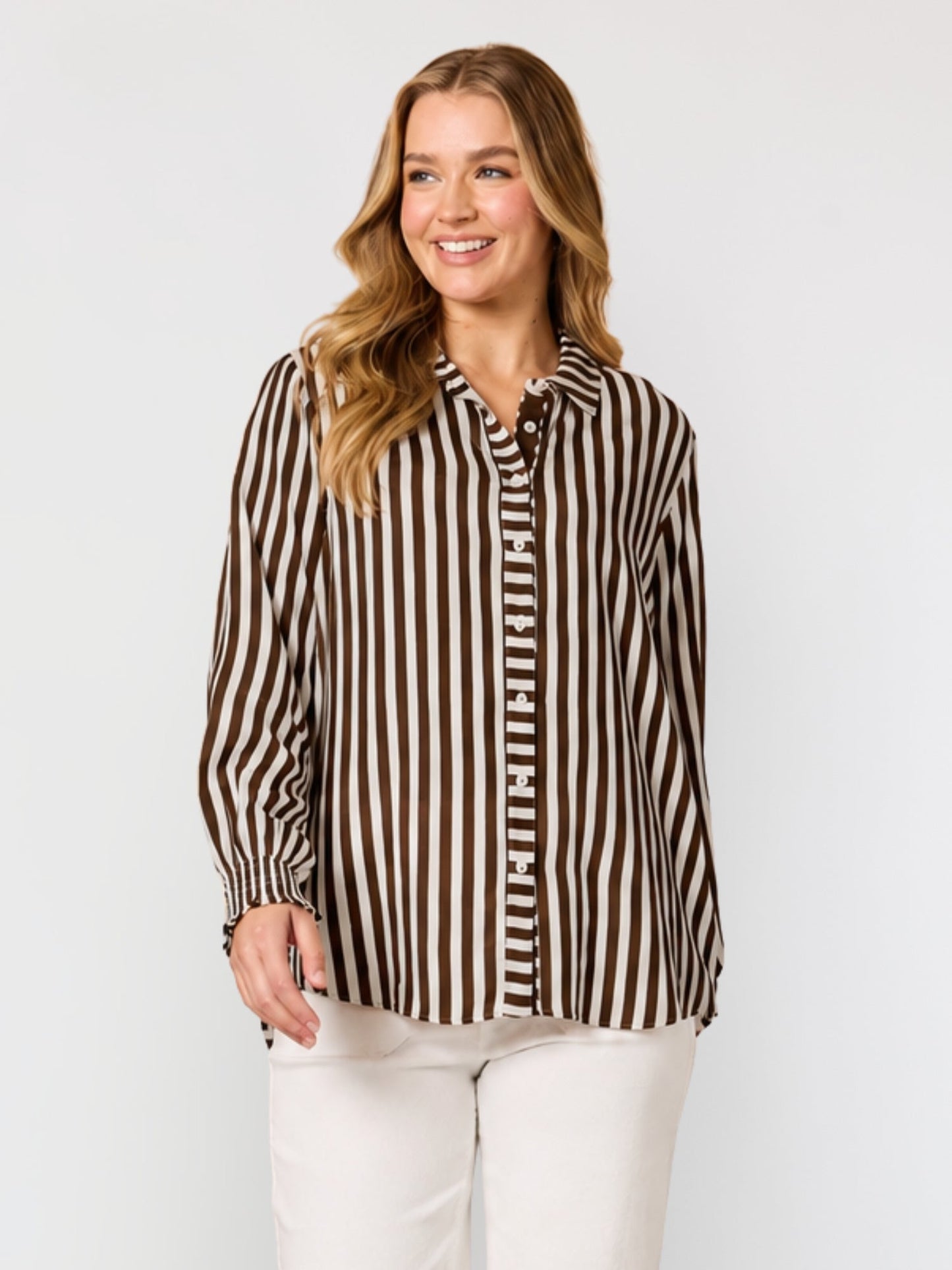 Image of Shirts. Product name - Amour Stripe Shirt Chocolate/White in Chocolate/White colour by brand - Threadz