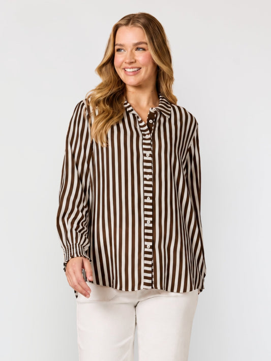 Image of Shirts. Product name - Amour Stripe Shirt Chocolate/White in Chocolate/White colour by brand - Threadz