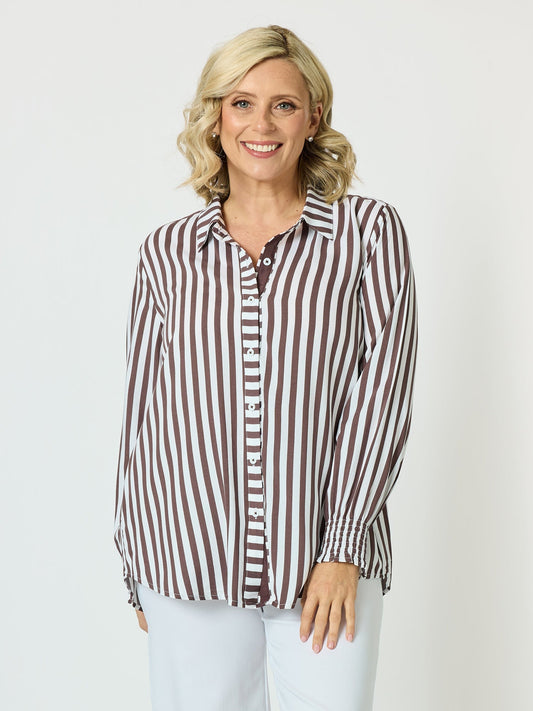 Image of Shirts. Product name - Amour Stripe Shirt Chocolate/White in Chocolate/White colour by brand - Threadz