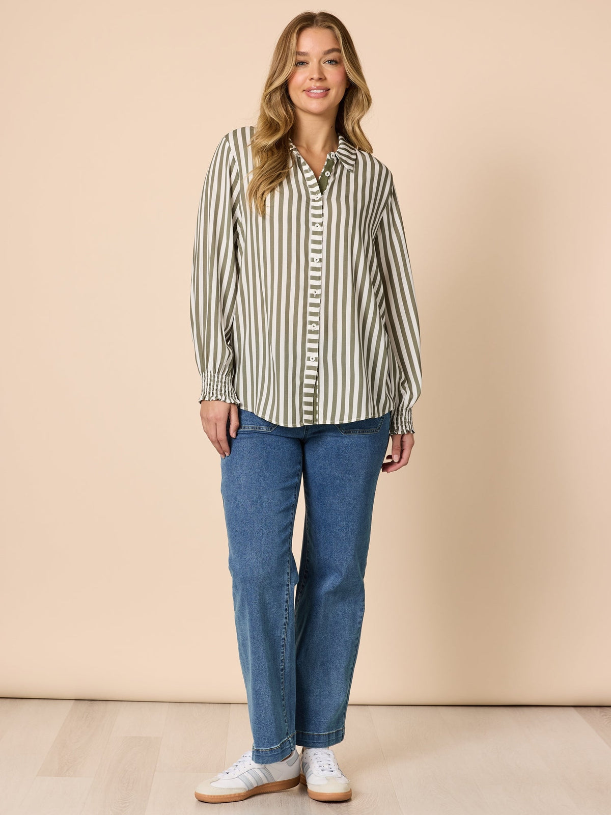 Threadz Amour Stripe Shirt (Khaki/White)