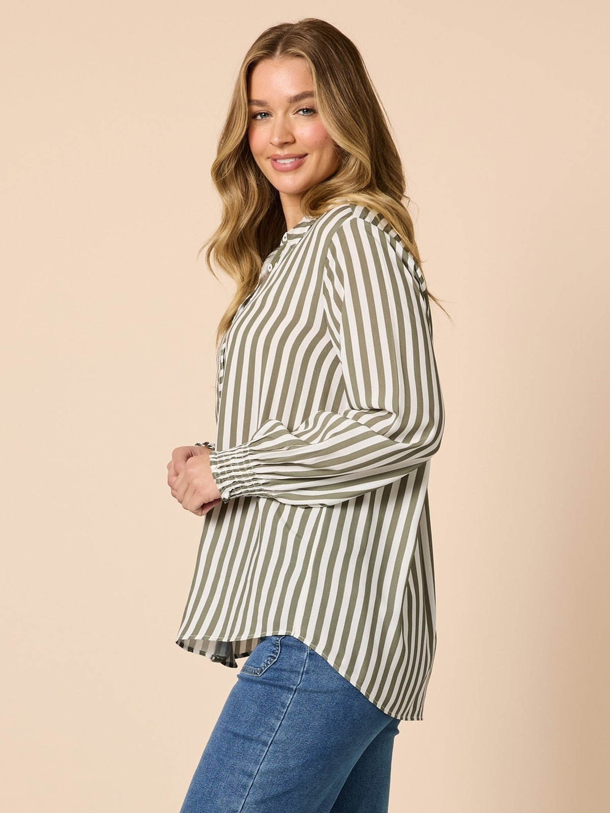 Threadz Amour Stripe Shirt (Khaki/White)