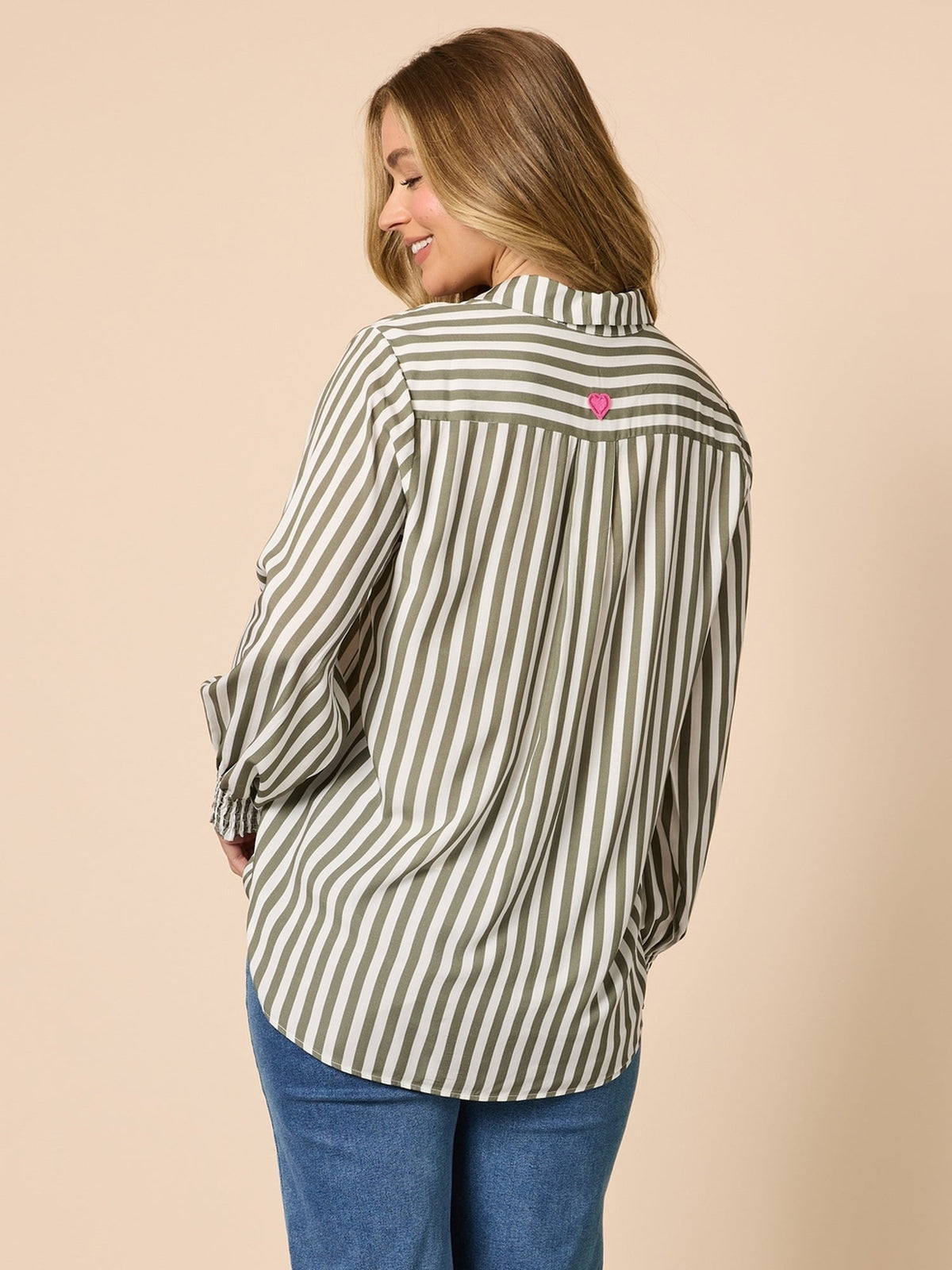 Threadz Amour Stripe Shirt (Khaki/White)