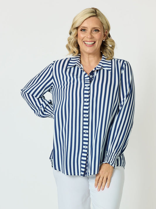 Image of Shirts. Product name - Amour Stripe Shirt Navy/White in Navy/White colour by brand - Threadz
