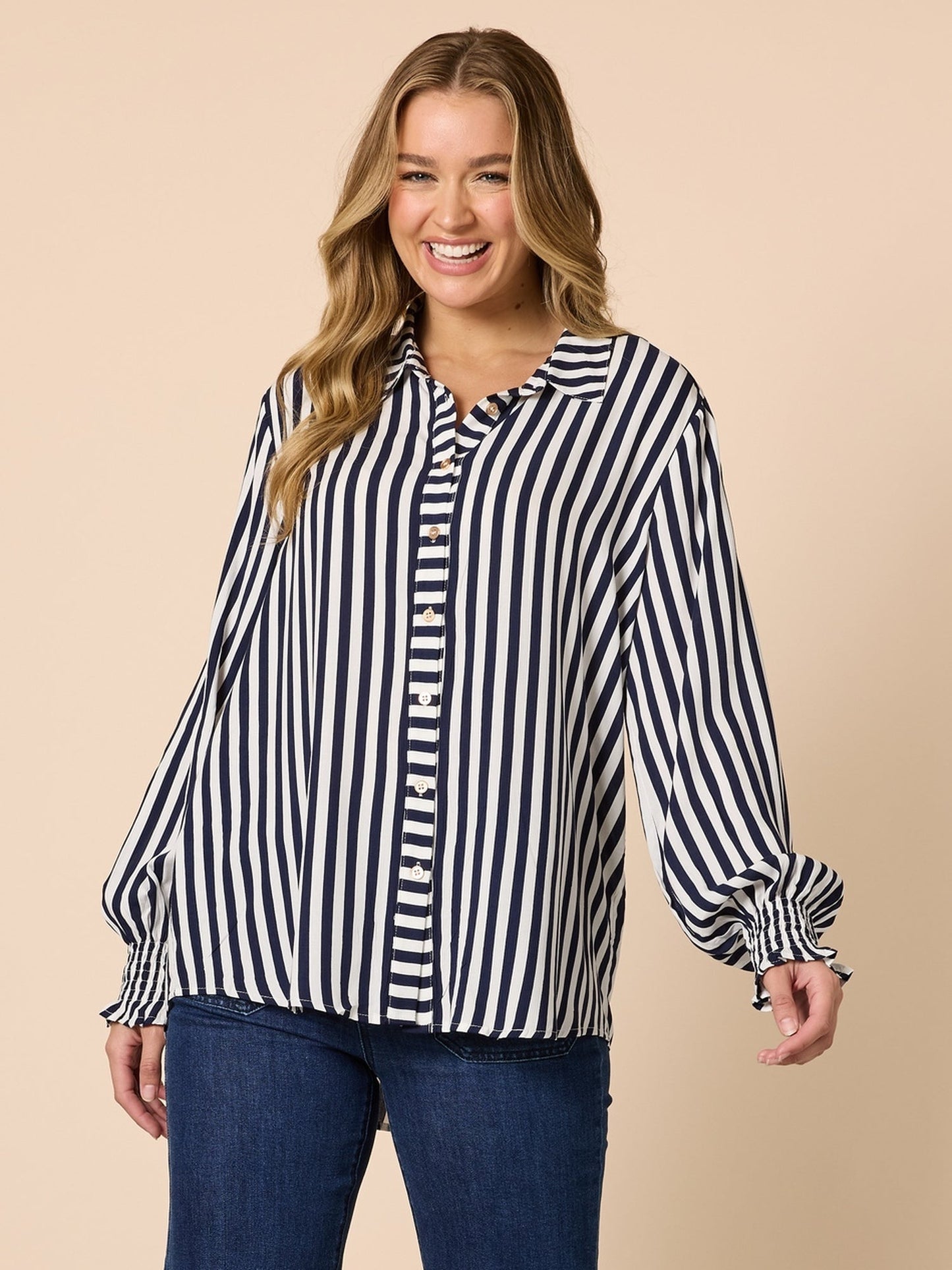 Image of Shirts. Product name - Amour Stripe Shirt Navy/White in Navy/White colour by brand - Threadz