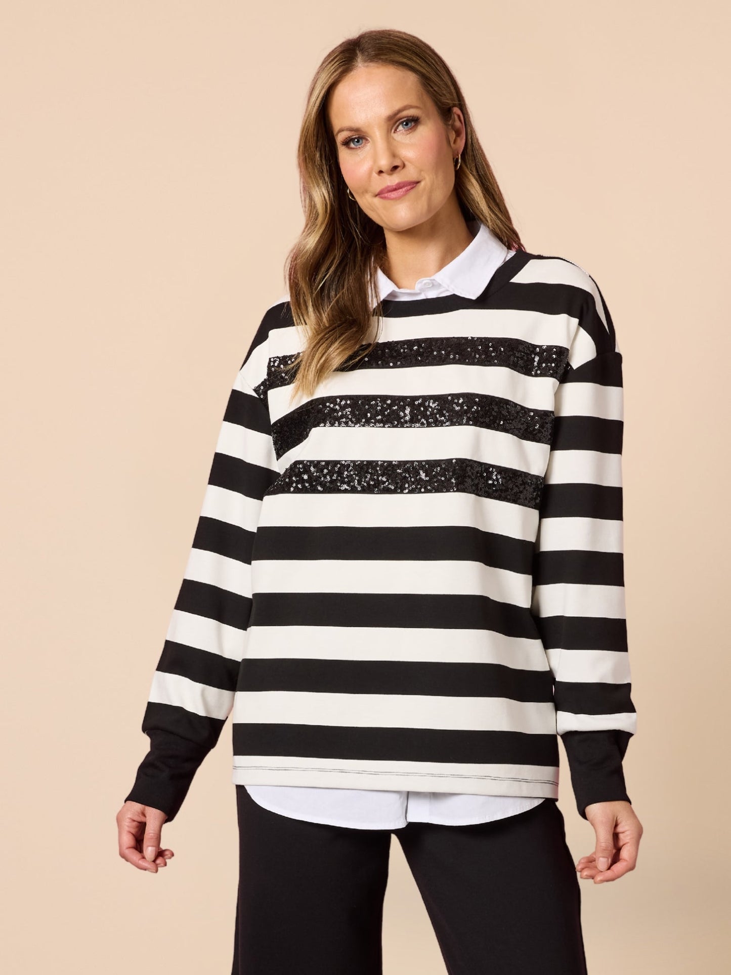 Image of Shirts. Product name - Riviera Sweatshirt Black/Ivory in Black/Ivory colour by brand - Clarity