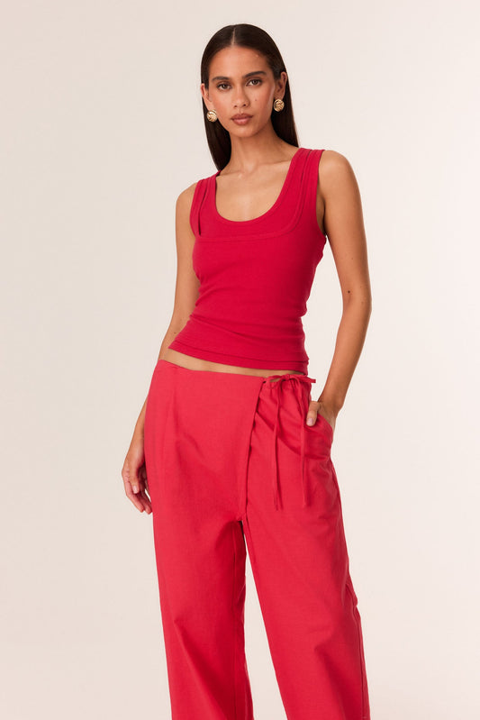 Image of a model wearing Tops. Productname: SNDYS LUCA TANK TOP in Red colour by brand - SNDYS
