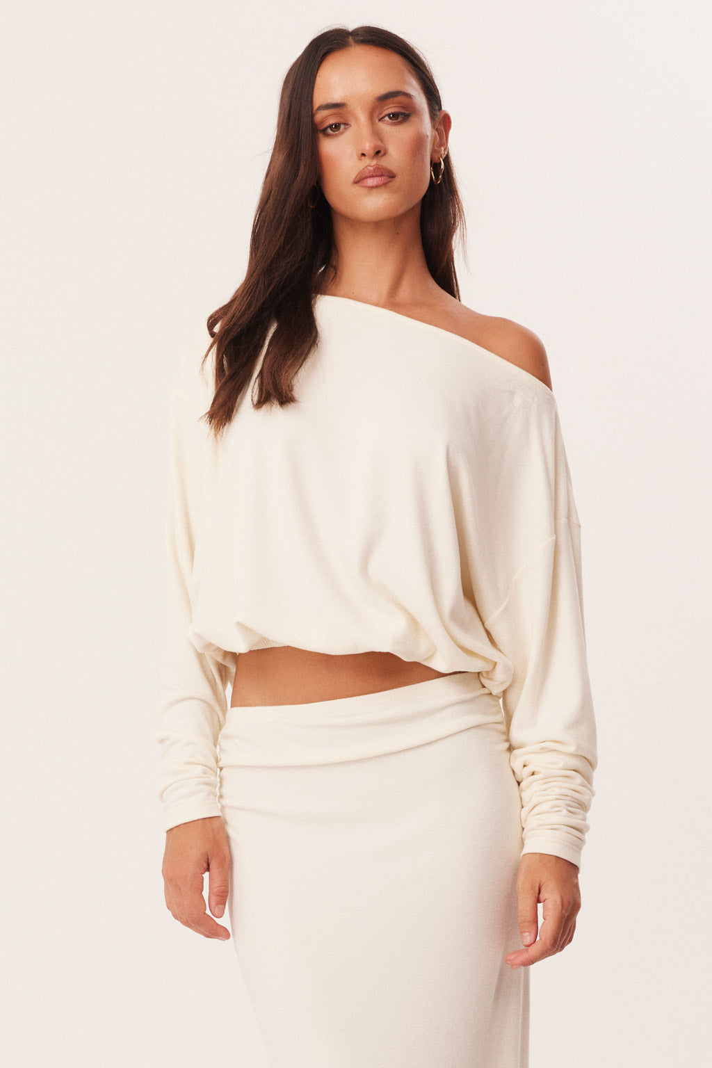 Image of a model wearing Tops. Productname: SNDYS ALIRA TOP in Cream colour by brand - SNDYS