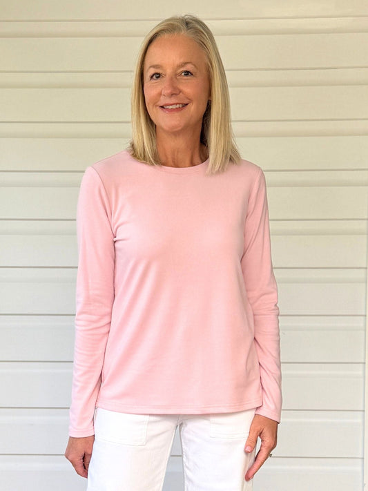 Image of T-Shirts. Product name - Brushed Cotton Crew Neck Tee Blush in Blush colour by brand - Gordon Smith