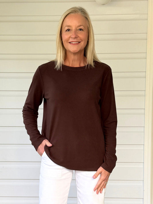 Image of T-Shirts. Product name - Brushed Cotton Crew Neck Tee Coffee in Coffee colour by brand - Gordon Smith